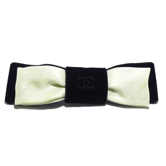 Auth CHANEL Coco - Black Cream Silver Velour Silk Hardware Other Jewellery - Picture 1 of 5